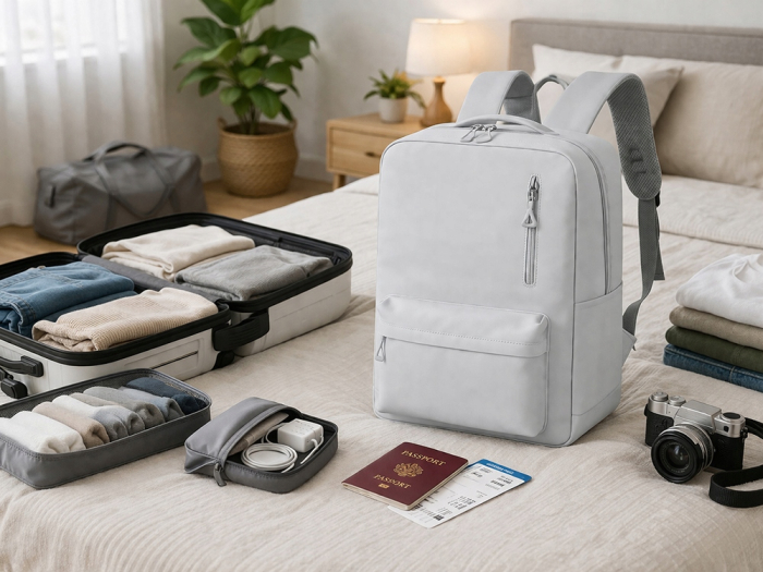 Set călătorie Cracos albastru cu rucsac laptop USB și trusă cosmetică 9 piese [8]