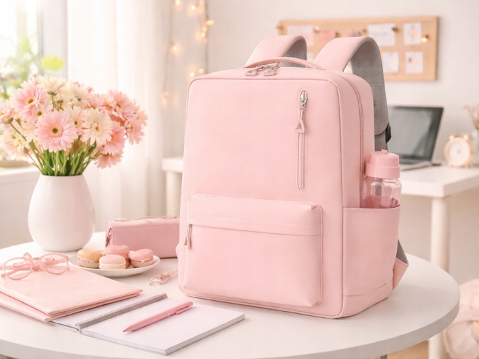Set călătorie Cracos roz cu rucsac laptop USB și trusă cosmetică 9 piese [8]
