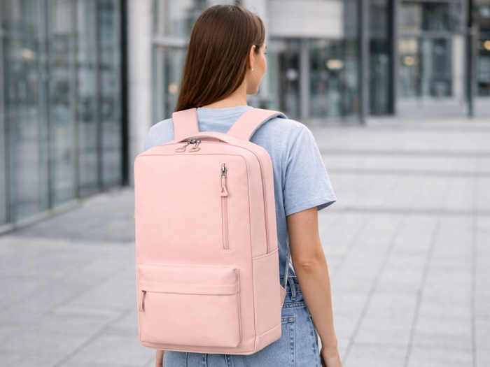 Set călătorie Cracos roz cu rucsac laptop USB și trusă cosmetică 9 piese [12]