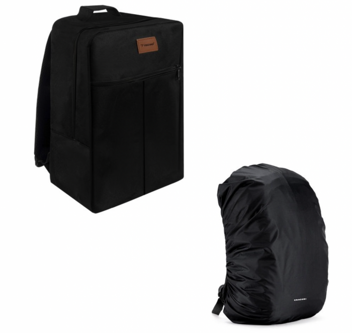 Set Rucsac Cracos Negru + Husă Ploaie – Bagaj Cabină Ryanair [1]