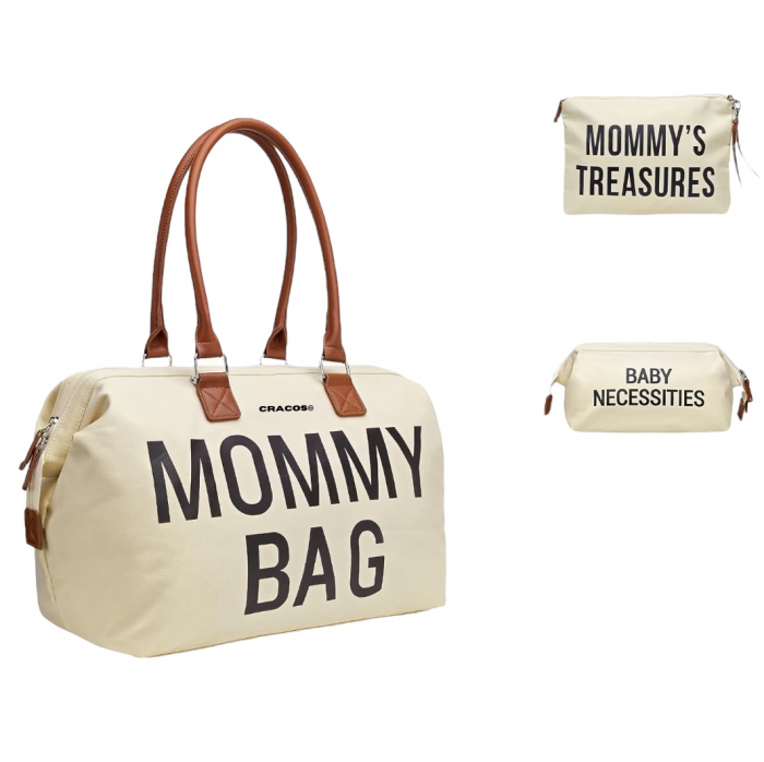 Set de voiaj Mommy Bag, Cracos®, 3 genti special concepute si adaptate pentru mamici si bebelusi, material rezistent la apa, buzunare termice si cu protectie, multifunctionala [2]