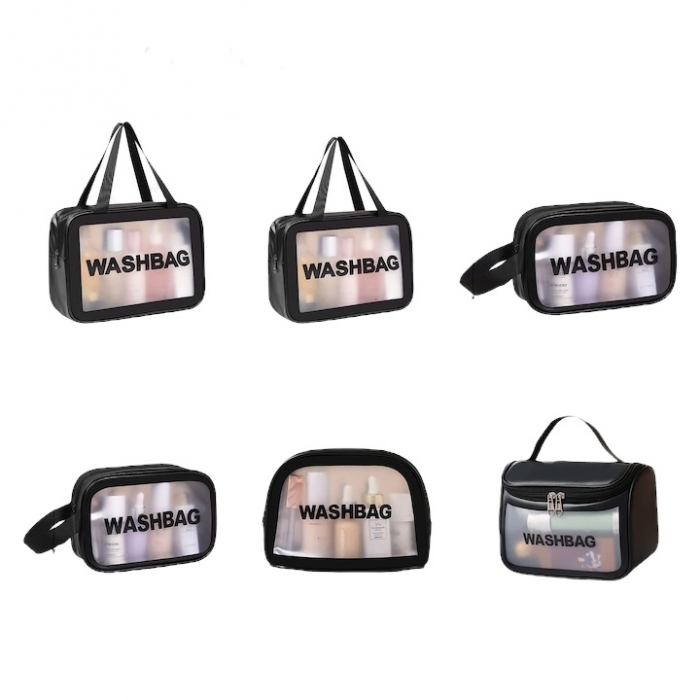 Set genti de voiaj pentru cosmetice, Tecos®, 6 dimensiuni diferite, impermeabile, negru [2]