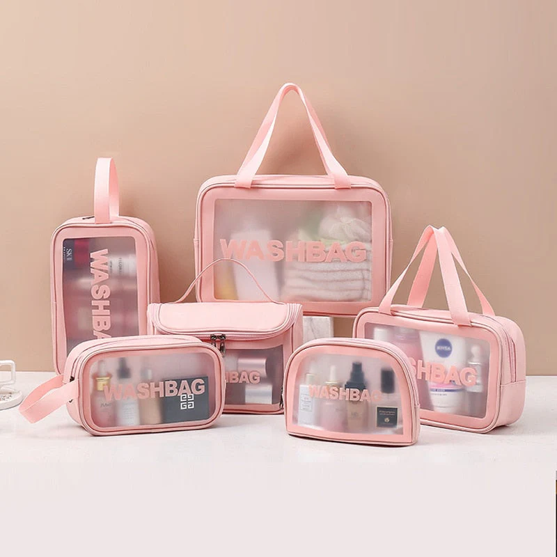 Set genti de voiaj pentru cosmetice, Tecos®, 6 dimensiuni diferite, impermeabile, roz [2]