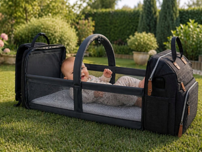 Set mamă și bebe Cracos MommyBag cu pătuț pliabil și gentuțe organizatoare impermeabile [15]