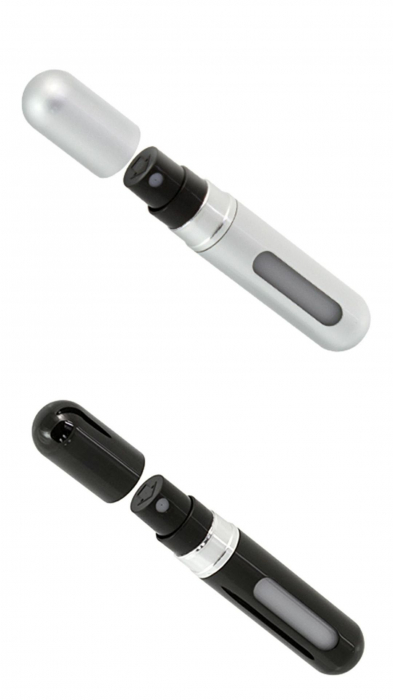 Set recipiente de parfumuri pentru calatorie, Tecos, 2 recipiente, culoare negru/argintiu, 5ml [1]