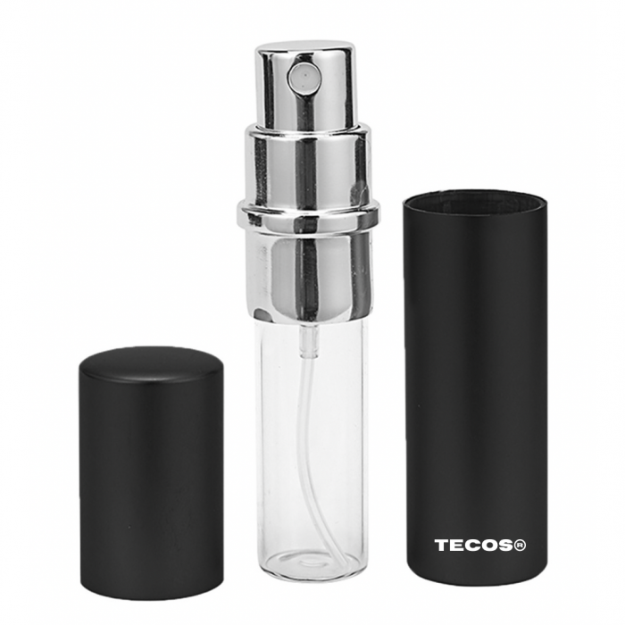 Set recipiente parfumuri pentru calatorie, Tecos®, reincarcabil, culoare negru/roz, 10ml, ideal pentru travel sau decantare, 2 sticlute [3]