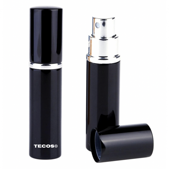 Set recipiente parfumuri pentru calatorie, Tecos®, reincarcabil, culoare negru/roz, 10ml, ideal pentru travel sau decantare, 2 sticlute [4]