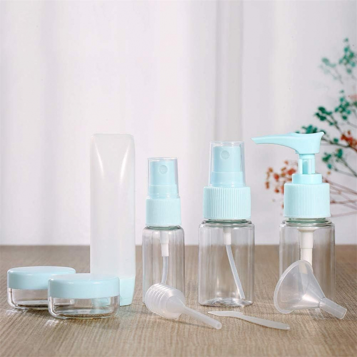 Set recipiente pentru cosmetice, Tecos, material plastic, albastru, 9 piese, ideale pentru trusa de calatorii [3]