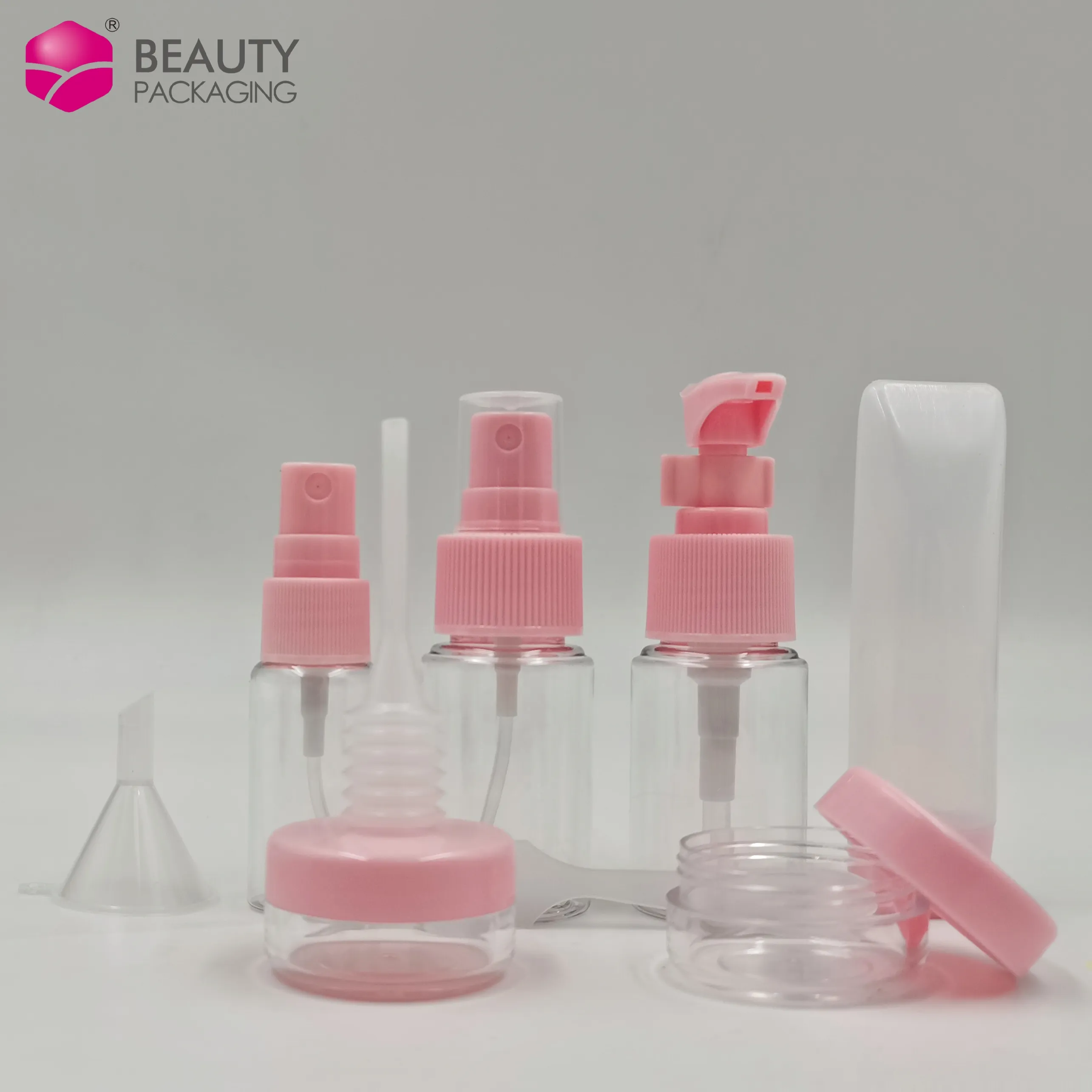 Set recipiente pentru cosmetice, Tecos, material plastic, roz, 9 piese, ideale pentru trusa de calatorii [4]