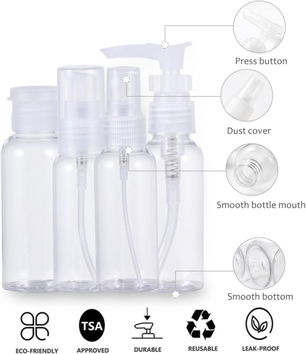 Set recipiente pentru cosmetice, Tecos, material plastic, transparent, 9 piese, ideale pentru trusa de calatorii [7]