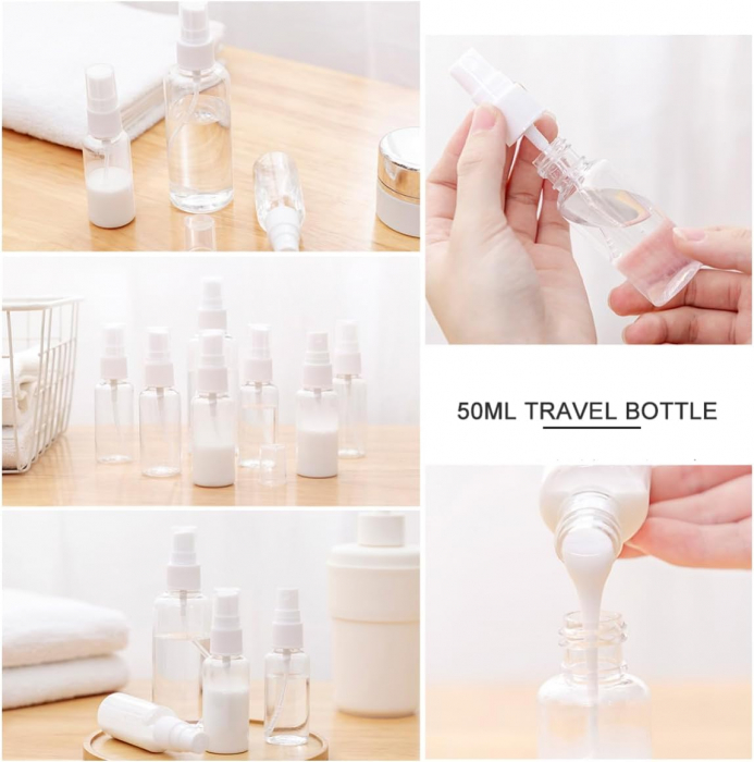 Set recipiente pentru cosmetice, Tecos, material plastic, transparent, 9 piese, ideale pentru trusa de calatorii [4]