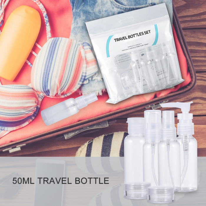 Set recipiente pentru cosmetice, Tecos, material plastic, transparent, 9 piese, ideale pentru trusa de calatorii [6]