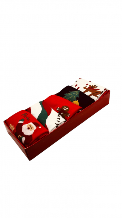 Set sosete de barbati, cu design de sarbatori, Tecos®, marime 40-45, ambalate in cutie cadou, ideale pentru Sarbatorile de iarna, 5 perechi de sosete [3]