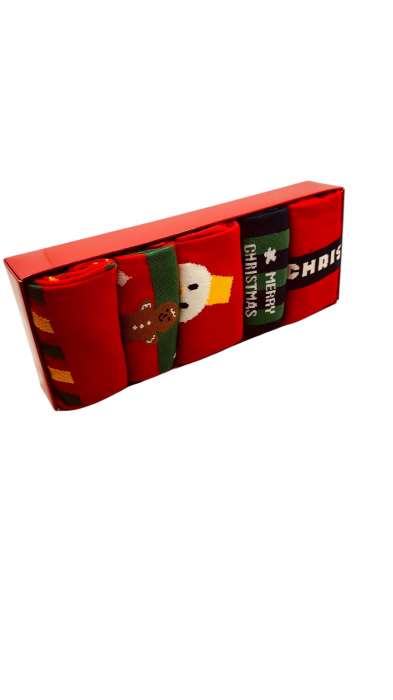 Set sosete de barbati, cu design de sarbatori, Tecos®, marime 40-45, ambalate in cutie cadou, ideale pentru Sarbatorile de iarna, 5 perechi diferite [4]