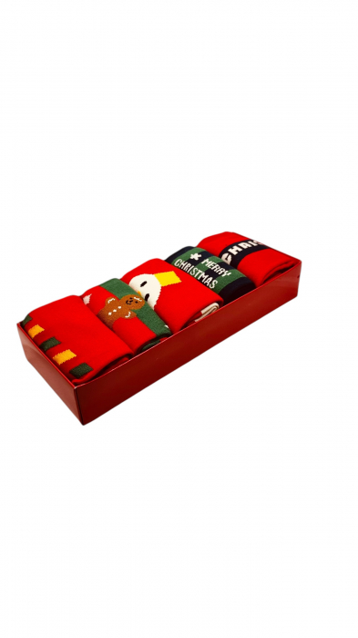 Set sosete de barbati, cu design de sarbatori, Tecos®, marime 40-45, ambalate in cutie cadou, ideale pentru Sarbatorile de iarna, 5 perechi diferite [3]