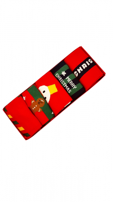 Set sosete de barbati, cu design de sarbatori, Tecos®, marime 40-45, ambalate in cutie cadou, ideale pentru Sarbatorile de iarna, 5 perechi diferite [2]