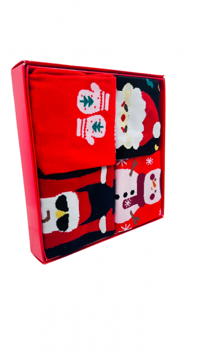 Set sosete de barbati, cu design de sarbatori, Tecos®, marime 40-46, ambalate in cutie cadou, ideale pentru Sarbatorile de iarna, 4 perechi [3]
