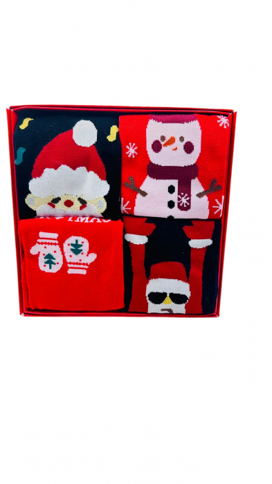 Set sosete de barbati, cu design de sarbatori, Tecos®, marime 40-46, ambalate in cutie cadou, ideale pentru Sarbatorile de iarna, 4 perechi [2]