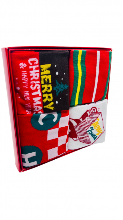 Set sosete de barbati, cu design de sarbatori, Tecos®, marime 40-46, ambalate in cutie cadou, ideale pentru Sarbatorile de iarna, 4 perechi diferite [3]