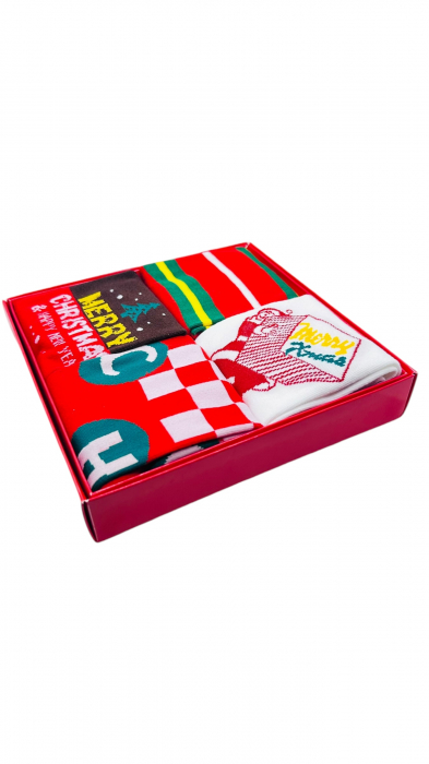 Set sosete de barbati, cu design de sarbatori, Tecos®, marime 40-46, ambalate in cutie cadou, ideale pentru Sarbatorile de iarna, 4 perechi diferite [4]