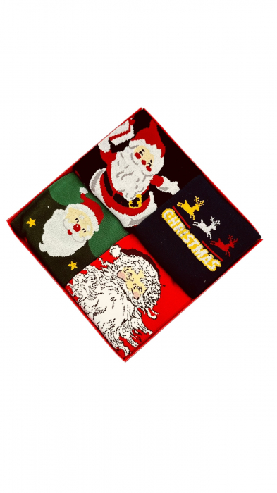 Set sosete de barbati, cu design de sarbatori, Tecos®, marime 40-46, ambalate in cutie cadou, ideale pentru Sarbatorile de iarna, 4 perechi diverse [4]