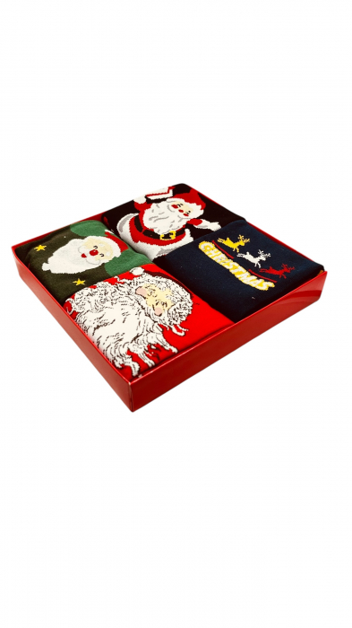 Set sosete de barbati, cu design de sarbatori, Tecos®, marime 40-46, ambalate in cutie cadou, ideale pentru Sarbatorile de iarna, 4 perechi diverse [3]