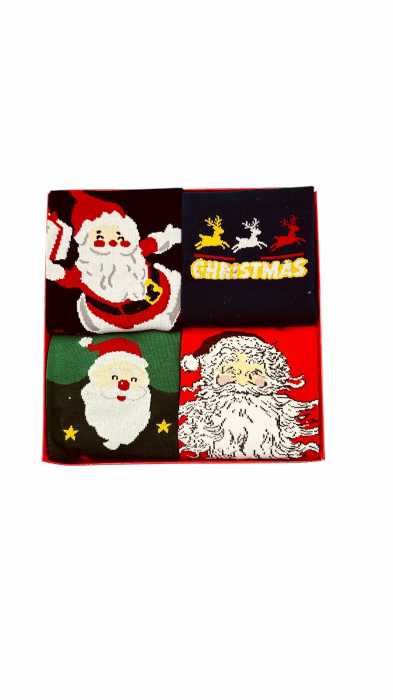 Set sosete de barbati, cu design de sarbatori, Tecos®, marime 40-46, ambalate in cutie cadou, ideale pentru Sarbatorile de iarna, 4 perechi diverse [2]