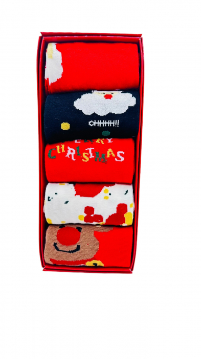 Set sosete de dama, cu design de sarbatori, Tecos®, marime 36-40, ambalate in cutie cadou, ideale pentru Sarbatorile de iarna, 5 perechi diferite [2]