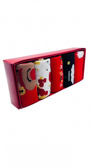 Set sosete de dama, cu design de sarbatori, Tecos®, marime 36-40, ambalate in cutie cadou, ideale pentru Sarbatorile de iarna, 5 perechi diferite [4]