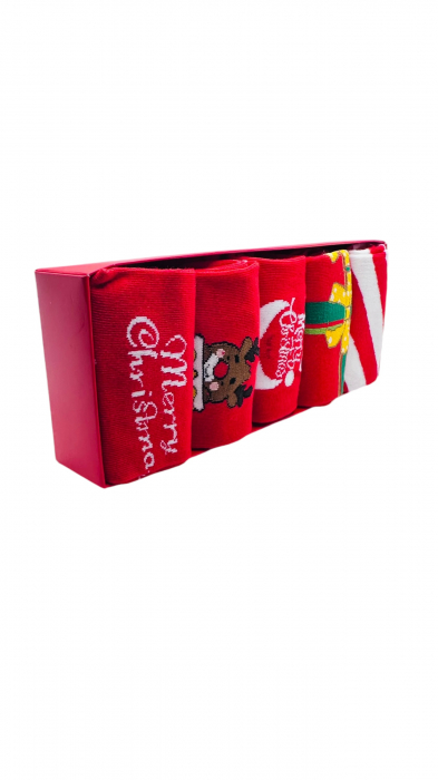 Set sosete de dama, cu design de sarbatori, Tecos®, marime 36-40, ambalate in cutie cadou, ideale pentru Sarbatorile de iarna, 5 perechi diverse [5]
