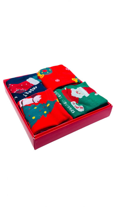 Set sosete de dama, cu design de sarbatori, Tecos®, marime 36-41, ambalate in cutie cadou, ideale pentru Sarbatorile de iarna, 4 perechi [3]