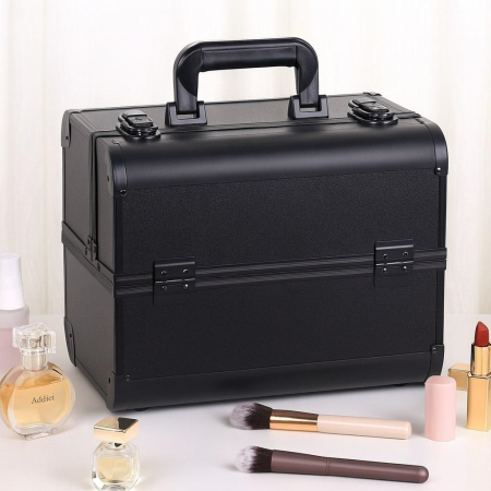 Geanta profesionala pentru cosmetice sau depozitare, Tecos®, negru mat, dimensiuni 34x32x28cm, 1 compartiment principal si 4 secundare, ideala pentru calatorii [1]