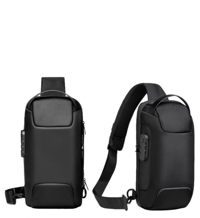 Borseta crossbody tip rucsac de umar, Tecos, antifurt, cu port încărcare USB, dimensiuni 16*9.5*33cm, negru [2]