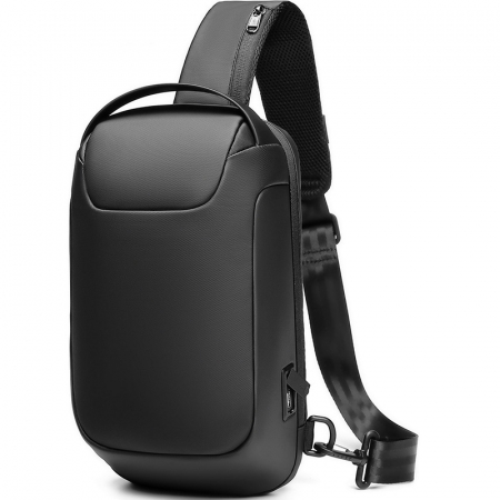 Genti voiaj - Borseta crossbody tip rucsac de umar, Tecos, antifurt, cu port încărcare USB, dimensiuni 18*4*32cm, negru