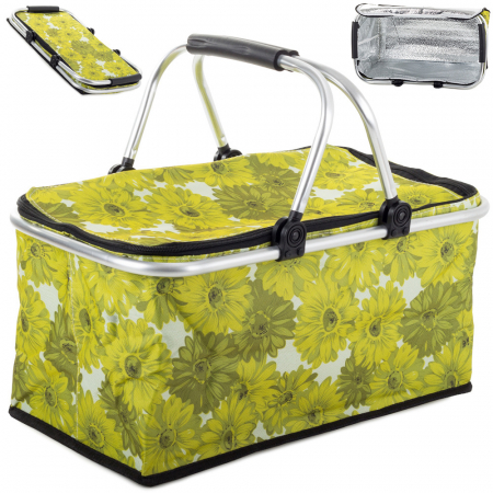 Genti termice - Cos de picnic termic, Tecos, pliabil, pentru cumparaturi sau depozitare la rece, dimensiuni 44x23x22cm, verde, ideal pentru iesiri in natura sau pastrarea alimentelor la temperatura optima