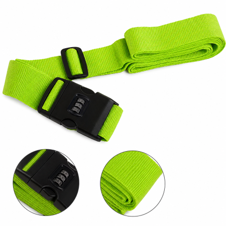 Organizatoare bagaje - Curea de siguranță ajustabilă cu cifru Cracos® pentru troller valiză sau rucsac verde 390x5 cm