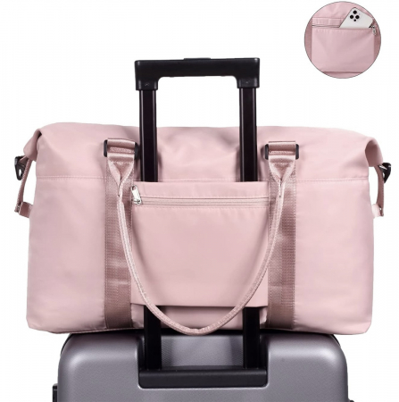 Geantă de voiaj multifuncțională, Cracos®, roz, dimensiuni 40x42x22 centimetri, compartiment pliabil, 4 buzunare cu fermoar, bagaj de cabina, ideal pentru călătorii [2]