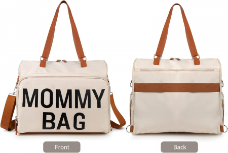 Geantă de voiaj tip rucsac Mommy Bag Cracos – Model Multifuncțional, 40x38x18 cm, Crem [4]