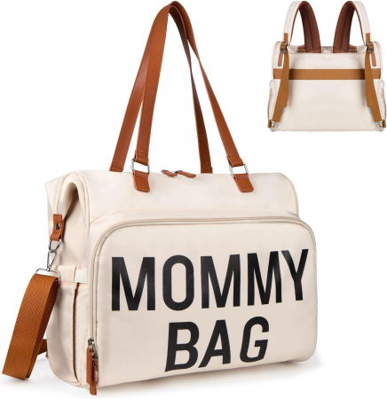 Rucsacuri - Geantă de voiaj tip rucsac Mommy Bag Cracos – Model Multifuncțional, 40x38x18 cm, Crem