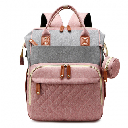 Geanta de voiaj tip rucsac multifunctional Mommy Bag, Cracos®, pentru mamici si bebelusi, material rezistent la apa, pat cu saltea de infasat, 42x30x18 cm, roz [5]