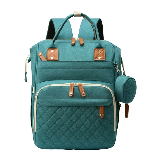 Geanta de voiaj tip rucsac multifunctional Mommy Bag, Cracos®, pentru mamici si bebelusi, material rezistent la apa, pat cu saltea de infasat, 42x30x18 cm, turcoaz [3]