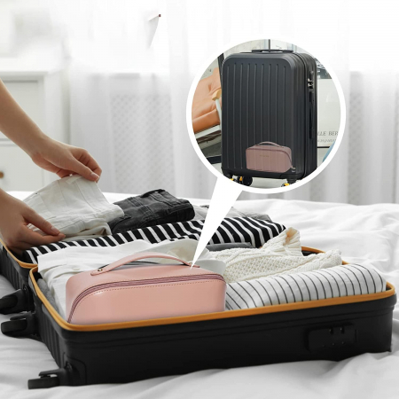 Geanta organizatoare cosmetice si parfumuri, Tecos, cu maner, ideal pentru travel sau bagaj de cala, roz [2]