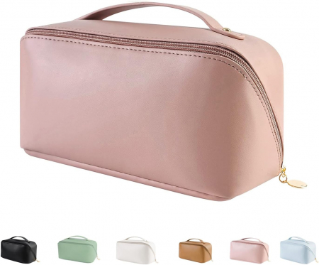 Geanta organizatoare cosmetice si parfumuri, Tecos, cu maner, ideal pentru travel sau bagaj de cala, roz [1]