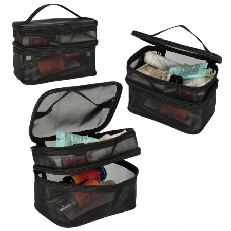 Geanta organizatoare cosmetice si parfumuri, Tecos, cu maner, ideala pentru travel sau bagaj de cala, negru, 2 compartimente [4]