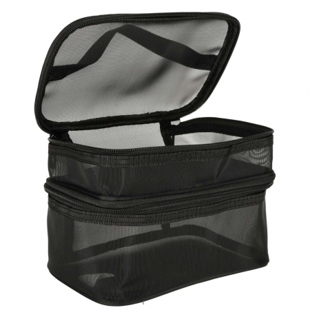 Geanta organizatoare cosmetice si parfumuri, Tecos, cu maner, ideala pentru travel sau bagaj de cala, negru, 2 compartimente [8]