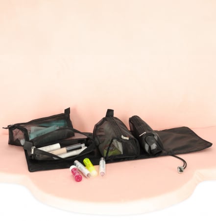 Geanta organizatoare cosmetice si parfumuri, Tecos, ideala pentru travel sau bagaj de cala, negru, 4 compartimente detasabile [2]