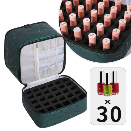 Geanta premium pentru depozitarea si transportul setului de unghii cu lampa UV si accesorii, Tecos®, verde, dimensiuni 24x23x15 cm, 2 compartimente, ideala pentru nail artist [4]