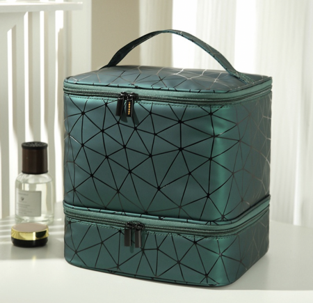 Organizatoare bagaje - Geanta premium pentru depozitarea si transportul setului de unghii cu lampa UV si accesorii, Tecos®, verde, dimensiuni 24x23x15 cm, 2 compartimente, ideala pentru nail artist