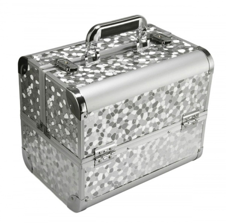 Portfarduri si genti cosmetice - Geanta profesionala pentru cosmetice sau depozitare, Tecos®, argintiu cu insertii de aluminiu, dimensiuni 30,5x20 5x25cm, 1 compartiment principal si 4 secundare, ideala pentru calatorii sau activitat
