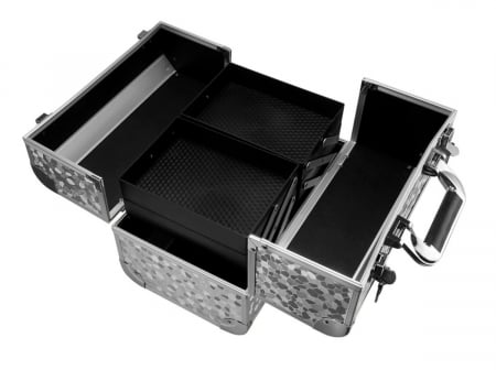 Geanta profesionala pentru cosmetice sau depozitare, Tecos®, argintiu cu insertii de aluminiu, dimensiuni 30,5x20 5x25cm, 1 compartiment principal si 4 secundare, ideala pentru calatorii sau activitat [2]